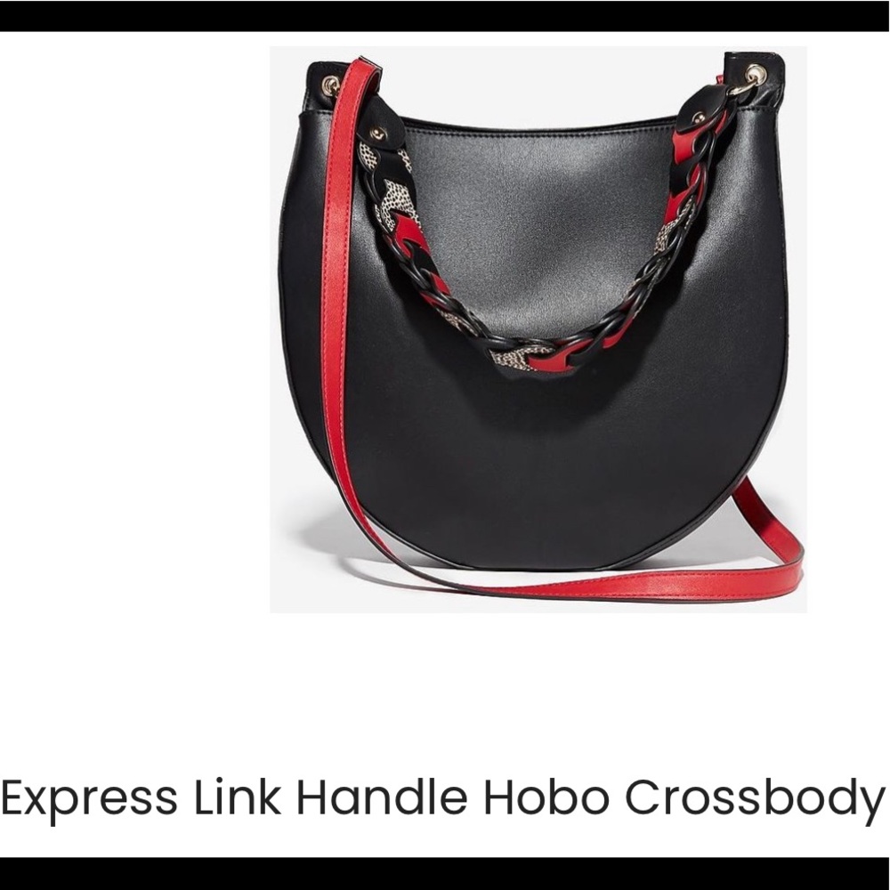 Express Hobo crossbody black w/ a red strap for crossbody and colorful handle
